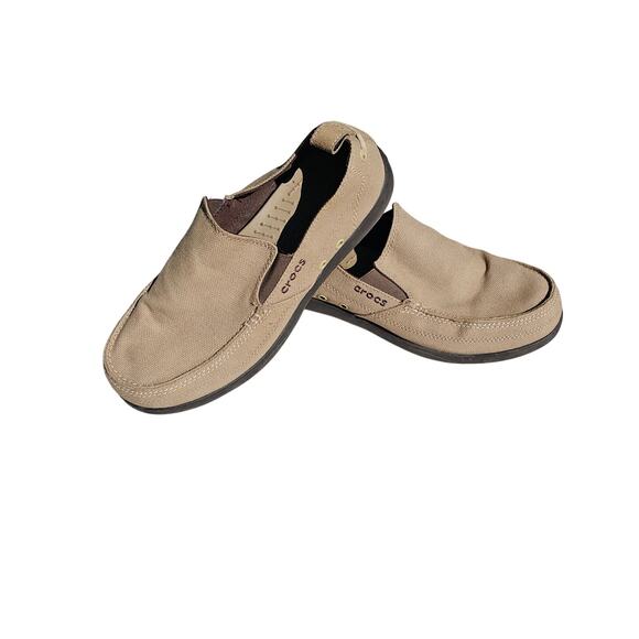 Crocs Canvas Tan Comfortable Boat Shoes US 10 Removeable Inserts - Picture 1 of 7